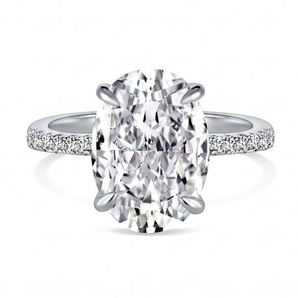 Zavoria 4 Carat Oval Solitaire Moissanite Ring - Silver