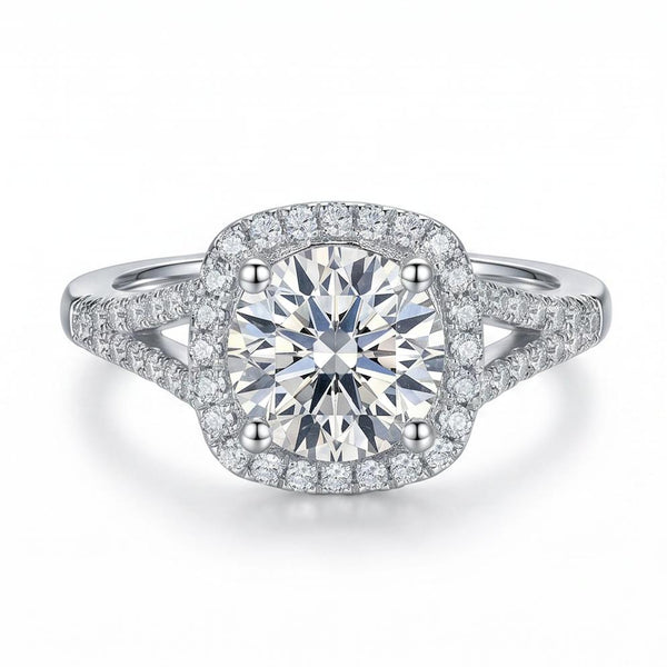 Pindriel 3 Carat Round Brilliant Halo Moissanite Ring - Silver