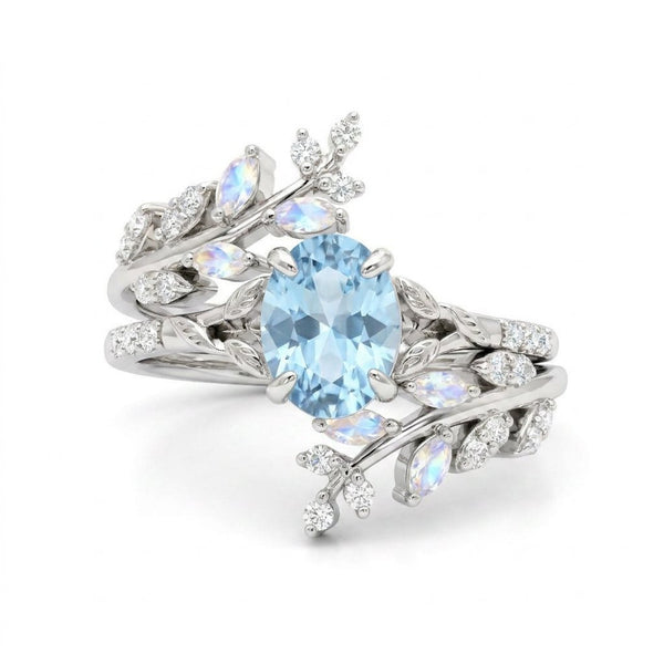 Narielyn 1.5 Carat Oval Stackable Aquamarine Ring Set