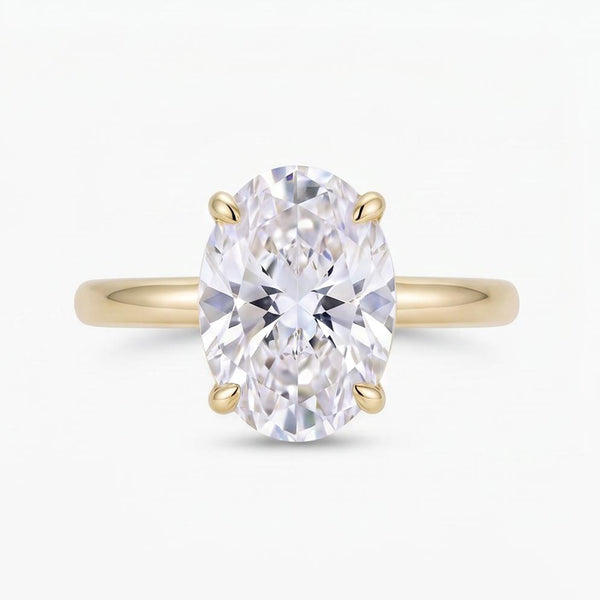 Deus Ring Pherinwen with oval-cut 3-carat moissanite and crushed ice effect solitaire design