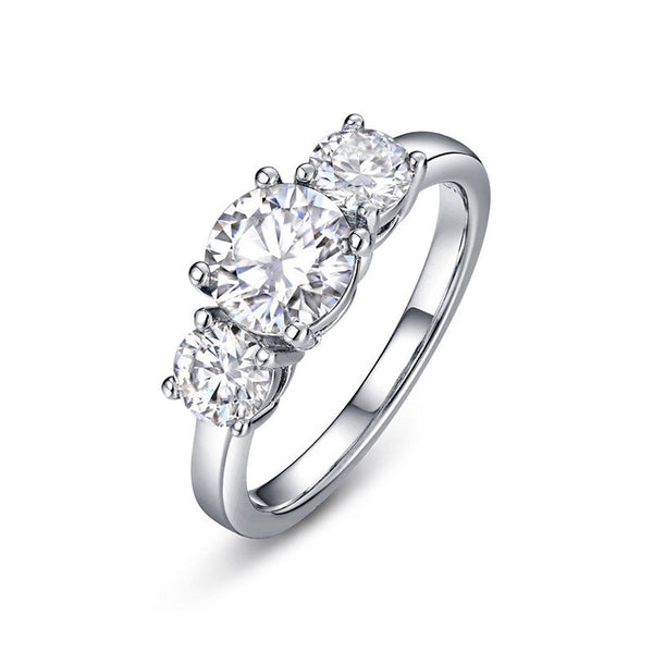 Cariniel 4 Carat Round Brilliant Three-stone Moissanite Ring in 925 Silver