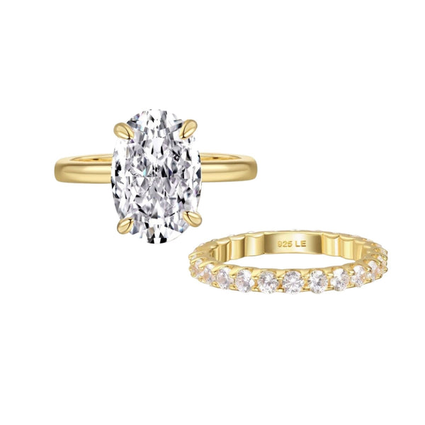Enevriel 3.5 Carat Oval Stackable Moissanite Ring Set in 18K Yellow Gold