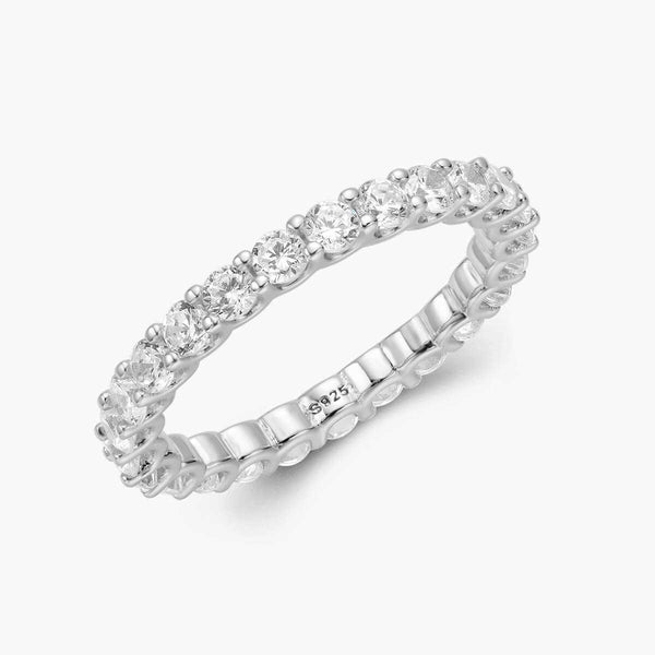 Quirawen eternity ring with round moissanite stones in U-prong setting sterling silver