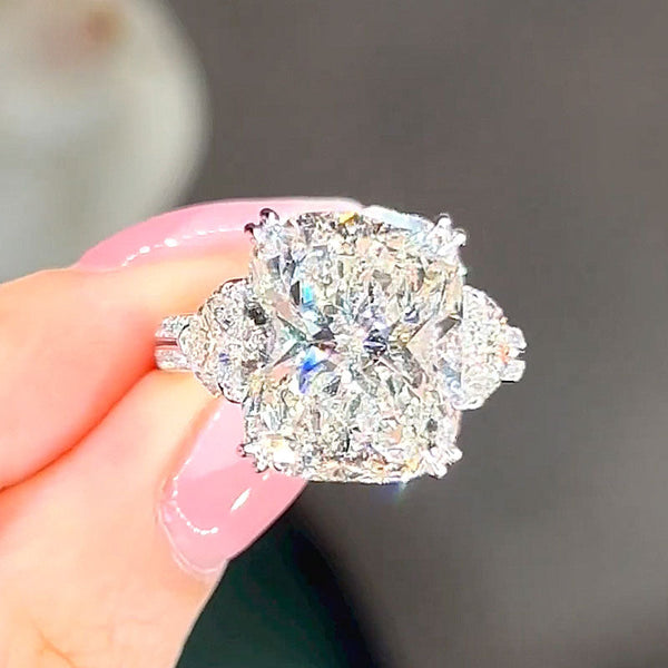 Zethriel 6 Carat Cushion Three-stone Moissanite Ring