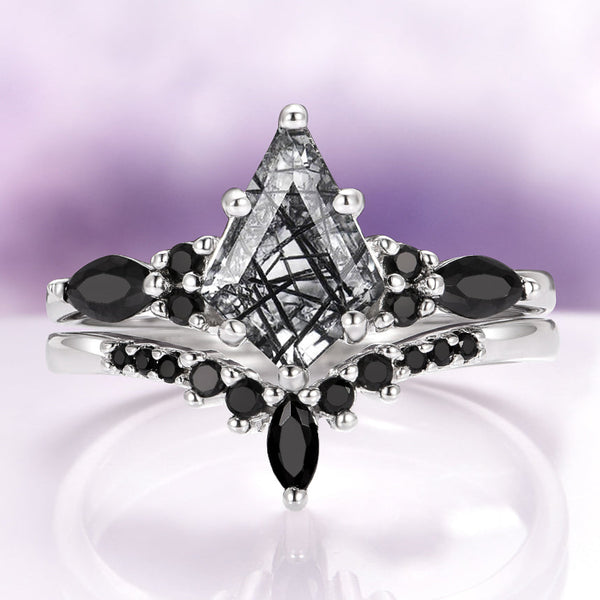 Orithwen 1.5 Carat Kite Stackable Salt and Pepper Ring Set in 925 Silver