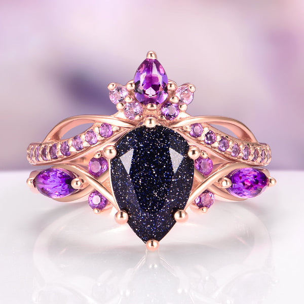 Ysariel 2 Carat Pear Stackable Sandstone Ring Set in 18K Rose Gold