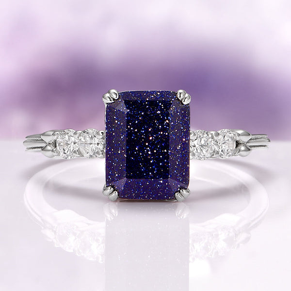 Caelith 2.4 Carat Emerald Hidden Halo Sandstone Ring in 925 Silver