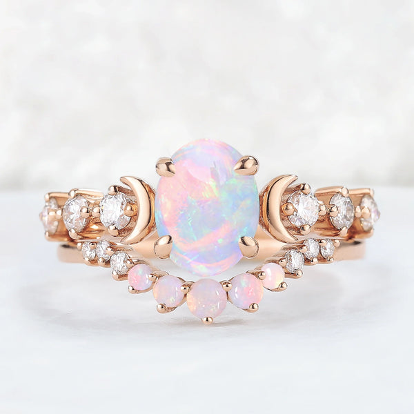 Paloriel 1.5 Carat Oval Stackable Opal Ring Set in 925 Silver