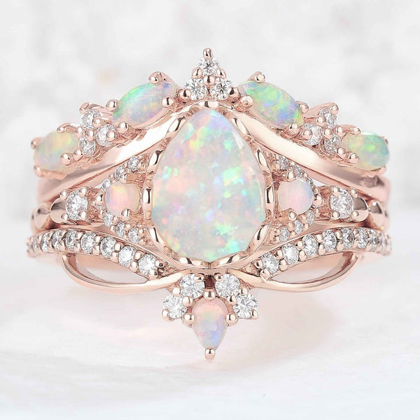 Ciriella 1 Carat Pear Stackable Opal Ring Set in 925 Silver