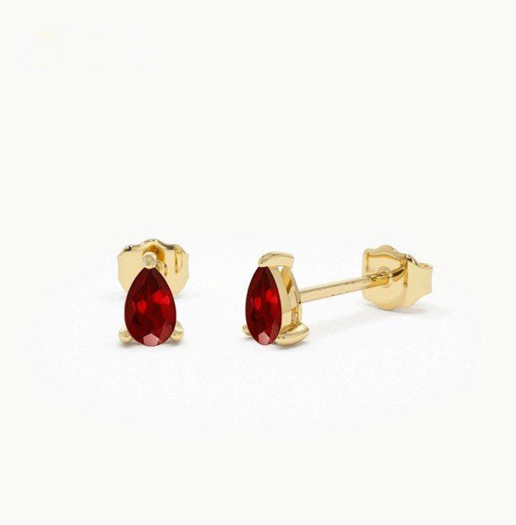Ruby Pear Cut Earring | Lab Grown Solid Gold Ruby Stud Earrings | Classic Style for Men & Women | 18K Gold Jewelry | Gift Ideas