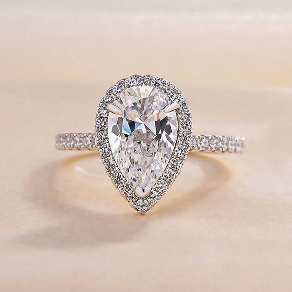 Aevawen 2.2 Carat Pear Halo Moissanite Ring in 925 Silver