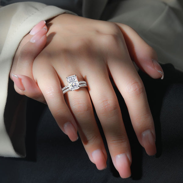 Kinalwen 3 Carat Radiant Hidden Halo Moissanite Ring in 925 Silver