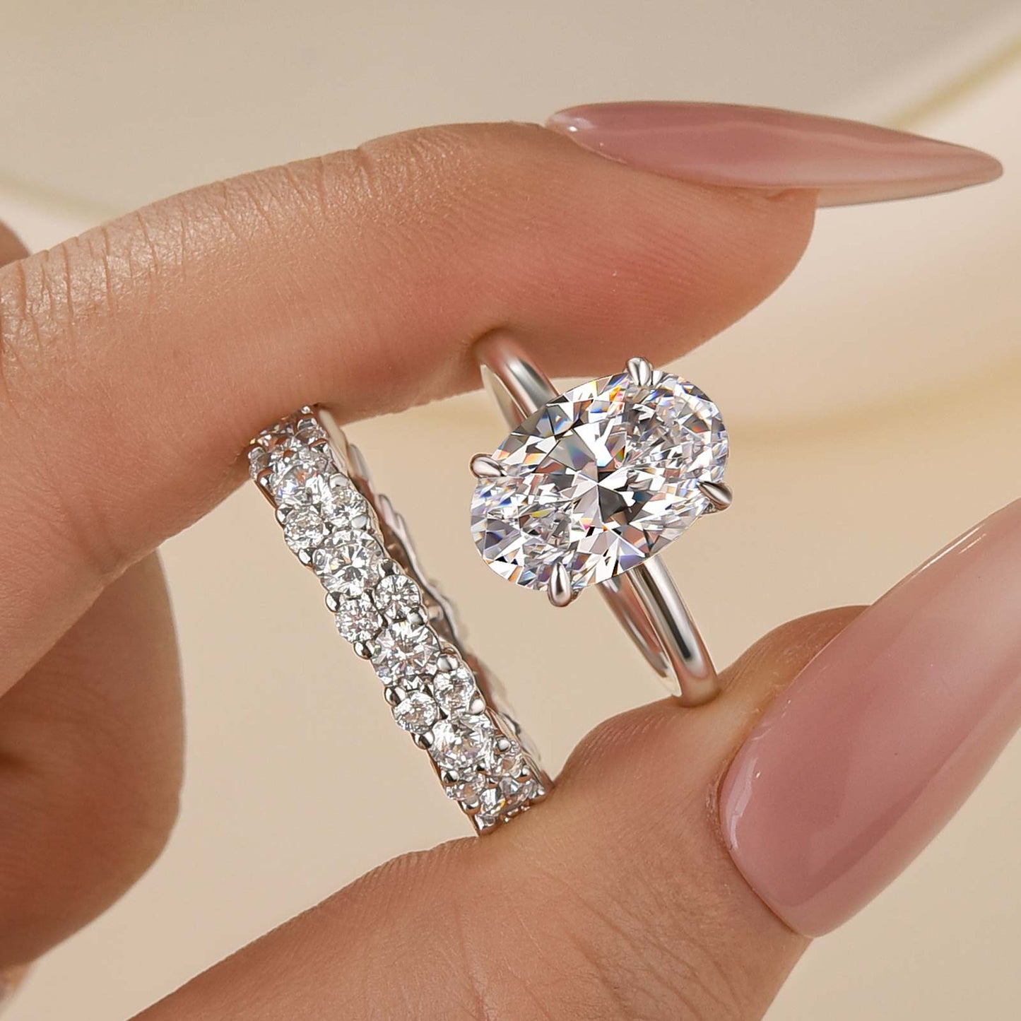 Lorianwen 4 Carat Oval Stackable Moissanite Ring