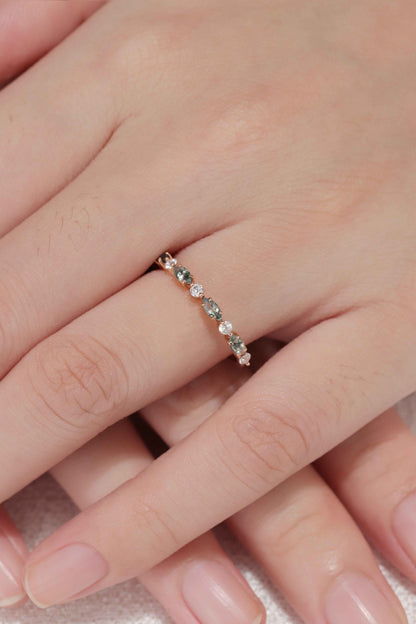 Xaelawen 0.13 Carat Marquise Half Eternity Moss Agate Band in 18K Rose Gold
