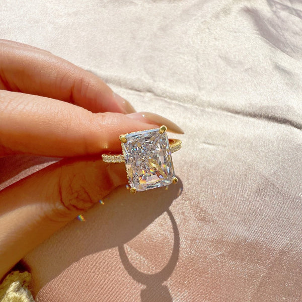 Palindra 4 Carat Radiant Hidden Halo Moissanite Ring in 18K Yellow Gold
