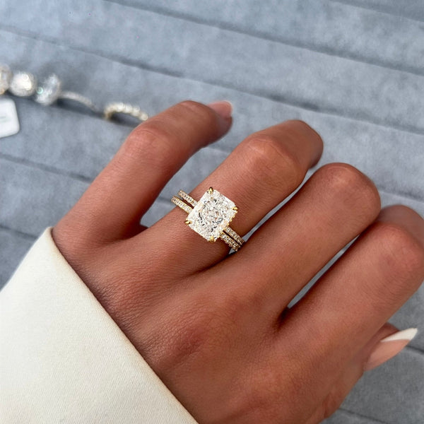 Beloria 4 Carat Radiant Stackable Moissanite Ring Set in 18K Yellow Gold