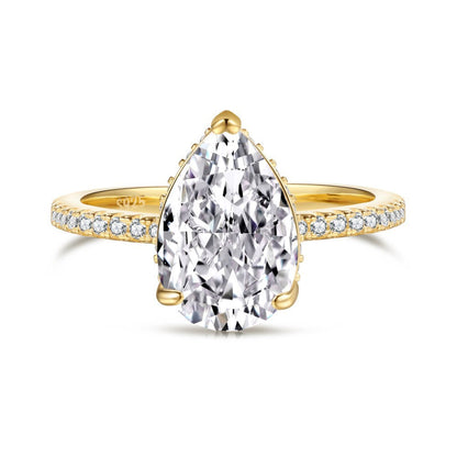 Uvariel 3 Carat Pear Hidden Halo Moissanite Ring in 925 Silver