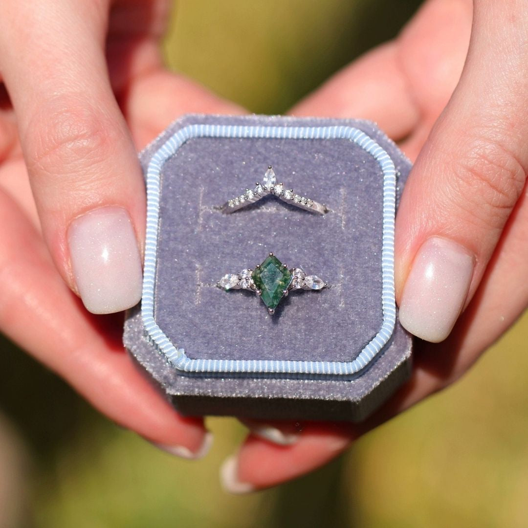Elowryn 1.5 Carat Kite Stackable Moss Agate Ring Set in 925 Silver