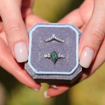Elowryn 1.5 Carat Kite Stackable Moss Agate Ring Set in 925 Silver