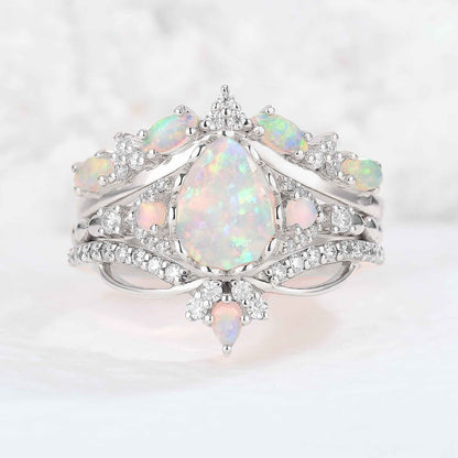 Ciriella 1 Carat Pear Stackable Opal Ring Set in 925 Silver