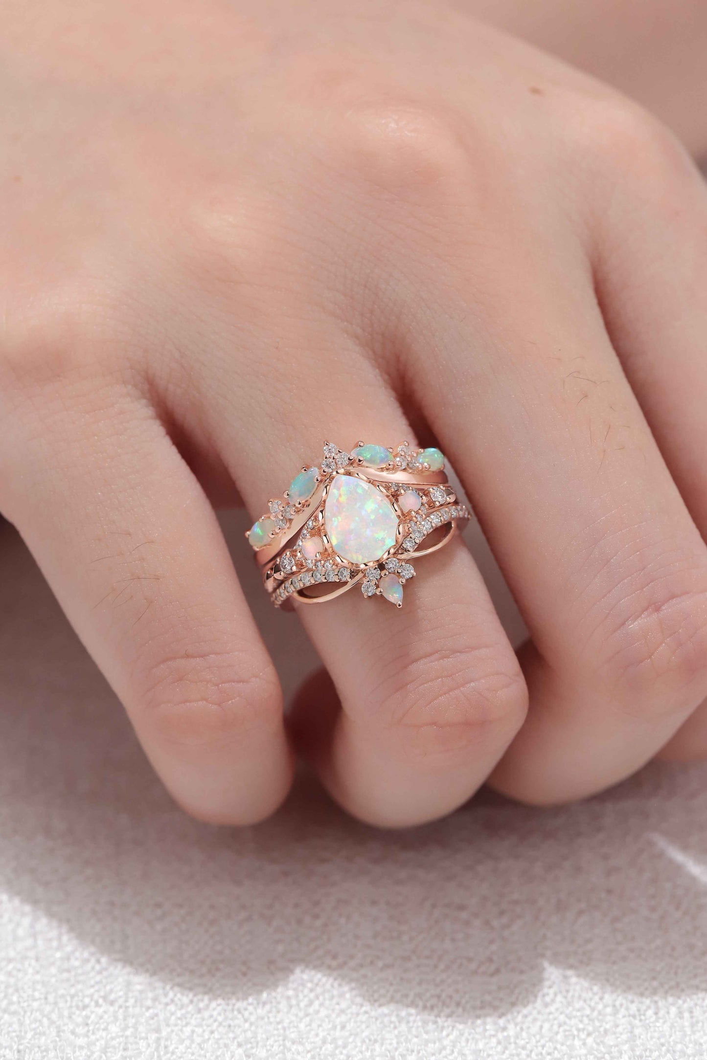 Ciriella 1 Carat Pear Stackable Opal Ring Set in 925 Silver