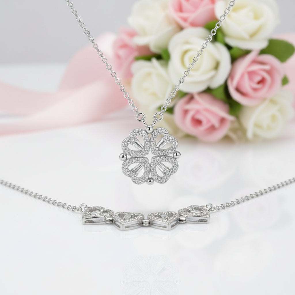 Hesperiel pendant necklace with four interlocking clover-shaped hearts and 0.5-carat moissanite gemstone