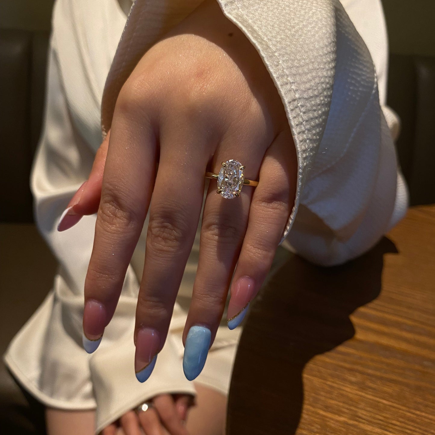 Mirenwen 3 Carat Oval Solitaire Moissanite Ring
