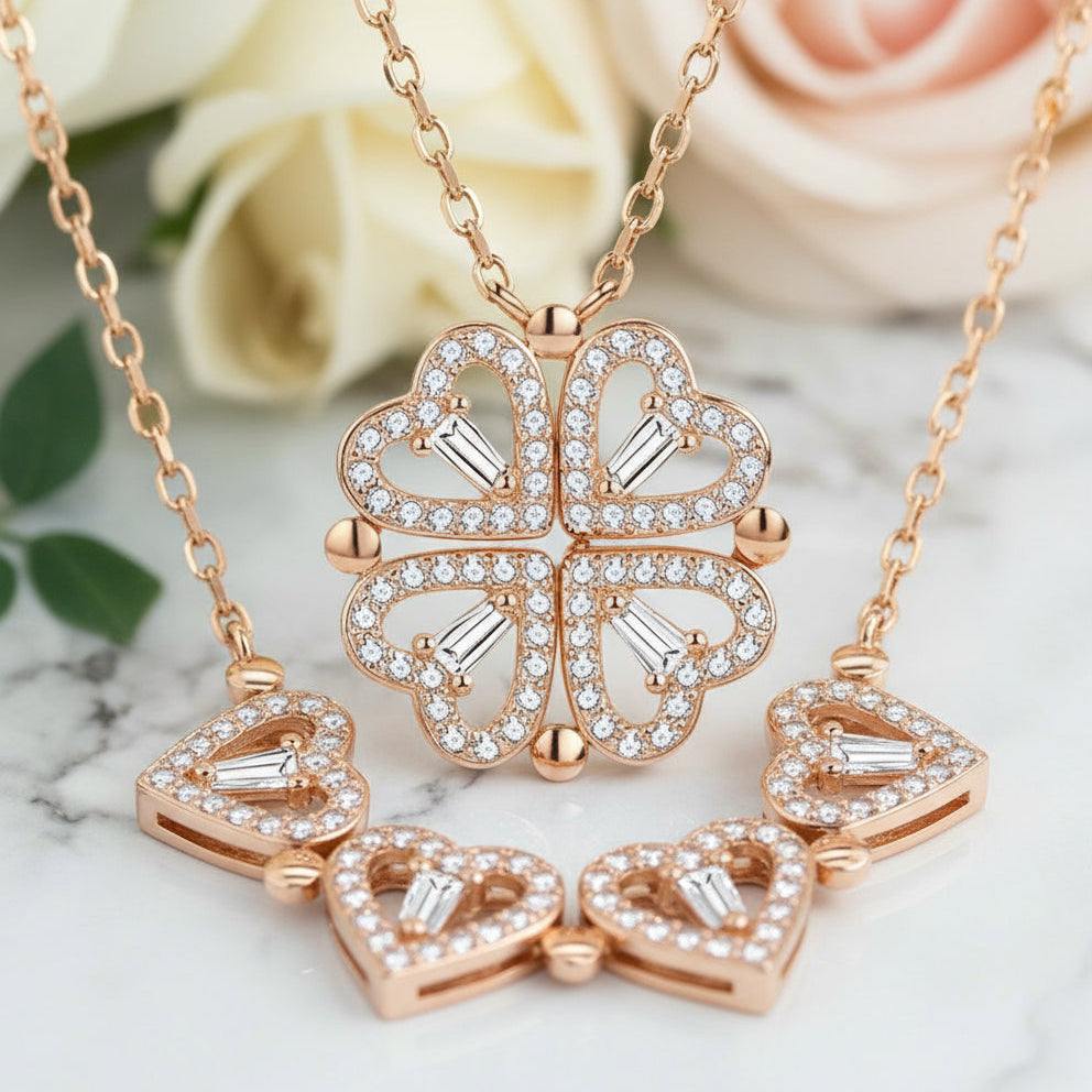 Hesperiel pendant necklace with four interlocking clover-shaped hearts and 0.5-carat moissanite in rose gold