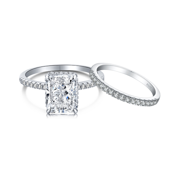 Ostriel 4 Carat Radiant Hidden Halo Moissanite Ring Set in 925 Silver