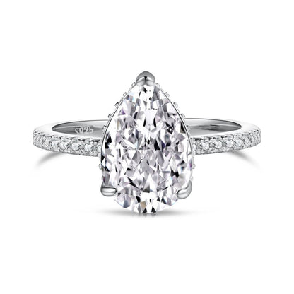 Uvariel 3 Carat Pear Hidden Halo Moissanite Ring in 925 Silver