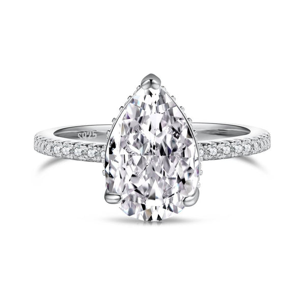 Uvariel 3 Carat Pear Hidden Halo Moissanite Ring in 925 Silver