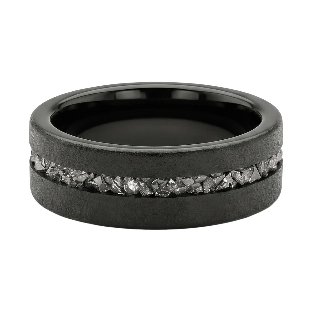 Morwenia Meteorite Band in Tungsten Carbide - Blackrhodium