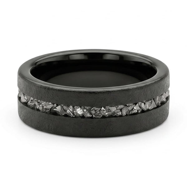 Morwenia Meteorite Band in Tungsten Carbide - Blackrhodium