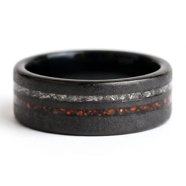 Romawen Meteorite Band in Tungsten Carbide - Blackrhodium
