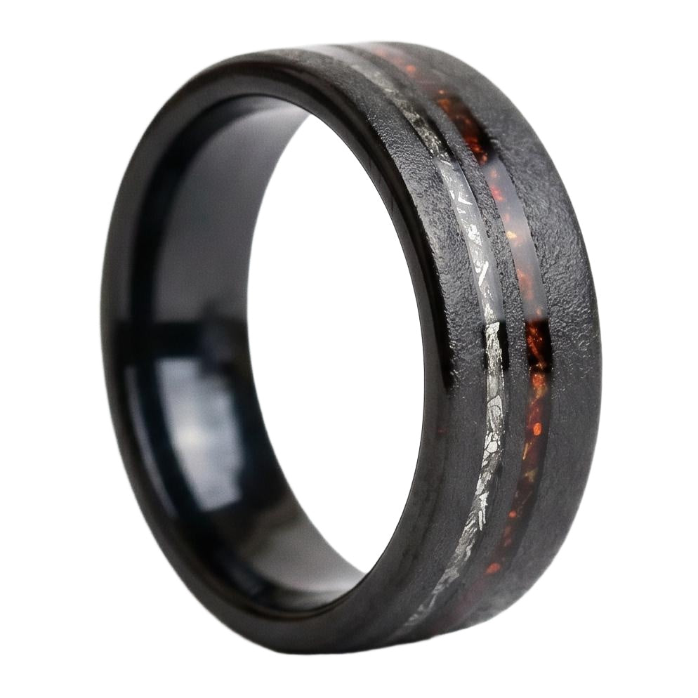 Romawen Meteorite Band in Tungsten Carbide - Blackrhodium