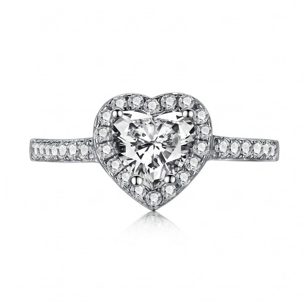Ulinra 1 Carat Heart Halo Moissanite Ring - Silver