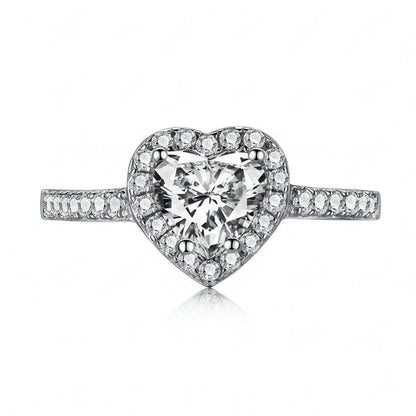 Ulinra 1 Carat Heart Halo Moissanite Ring - Silver