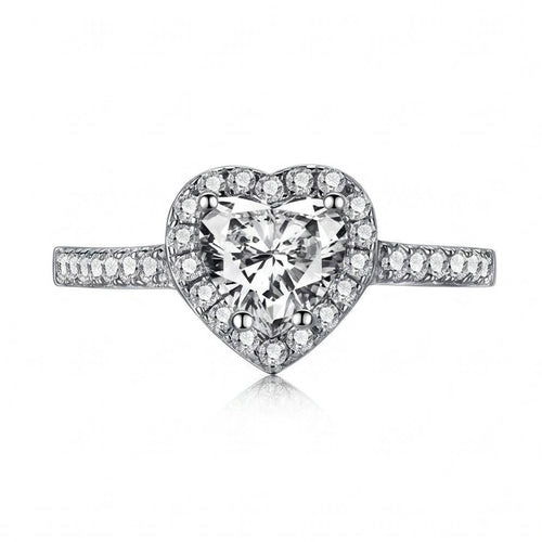 Ulinra 1 Carat Heart Halo Moissanite Ring - Silver