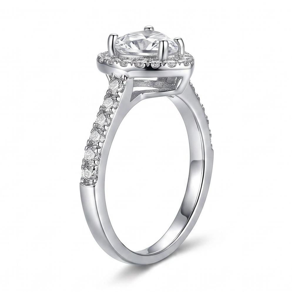 Ulinra 1 Carat Heart Halo Moissanite Ring - Silver
