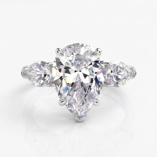Vinarwen 4 Carat Pear Three-stone Moissanite Ring - Silver