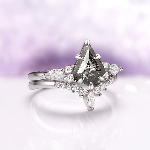 Thaloria 1.4 Carat Kite Stackable Salt and Pepper Ring Set in 925 Silver