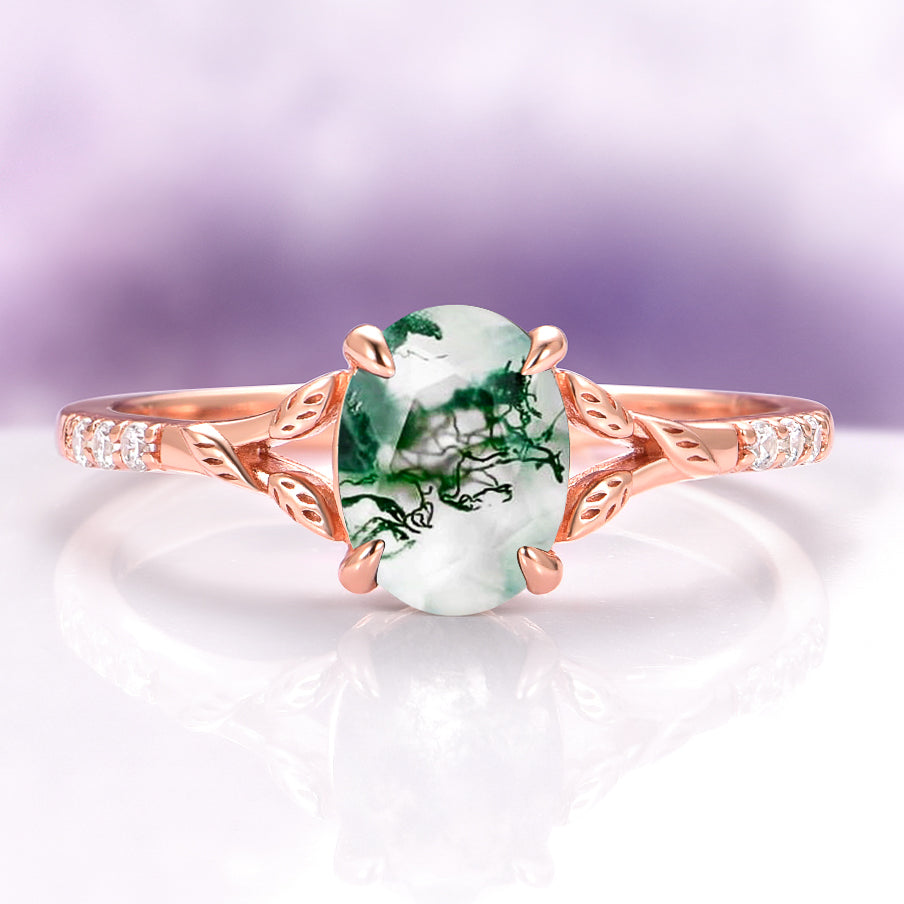 Aevriel 1.4 Carat Oval Stackable Moss Agate Ring Set