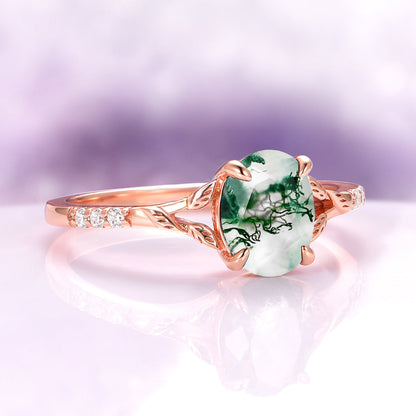 Aevriel 1.4 Carat Oval Stackable Moss Agate Ring Set