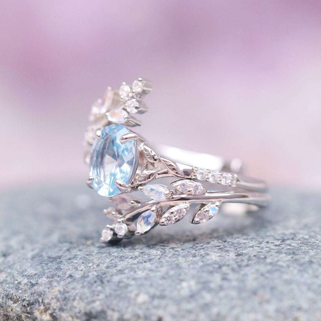 Narielyn 1.5 Carat Oval Stackable Aquamarine Ring Set in 925 Silver