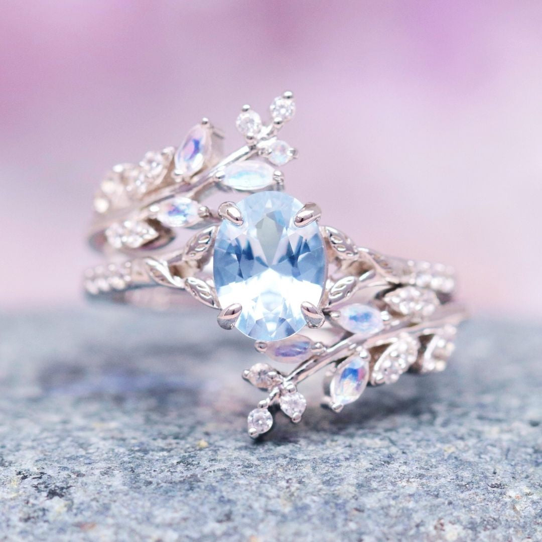 Narielyn 1.5 Carat Oval Stackable Aquamarine Ring Set in 925 Silver