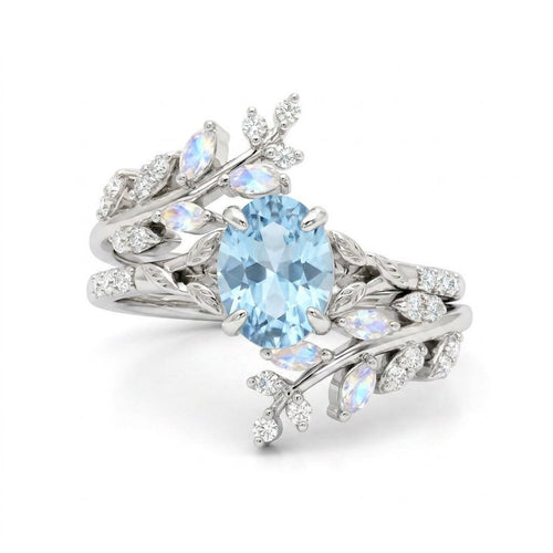 Narielyn 1.5 Carat Oval Stackable Aquamarine Ring Set
