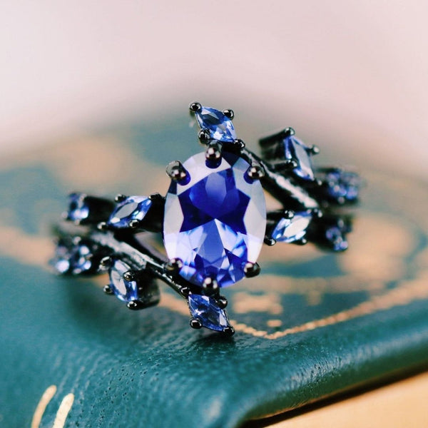 Valestra 1.4 Carat Oval Solitaire Sapphire Ring in Black Rhodium