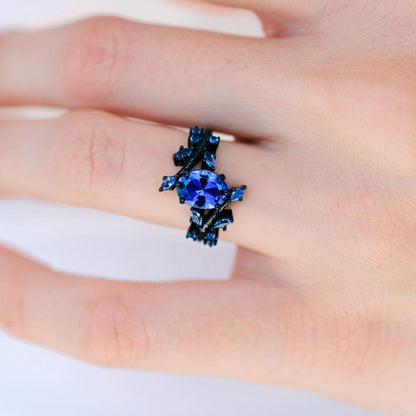 Valestra 1.4 Carat Oval Solitaire Sapphire Ring in Black Rhodium