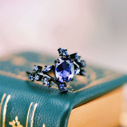 Valestra 1.4 Carat Oval Solitaire Sapphire Ring in Black Rhodium