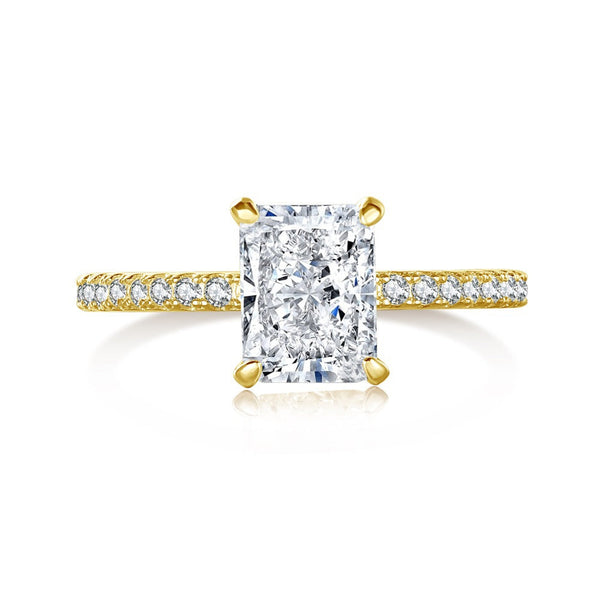 Quelariel 2 Carat Radiant Solitaire Moissanite Ring in 18K Yellow Gold